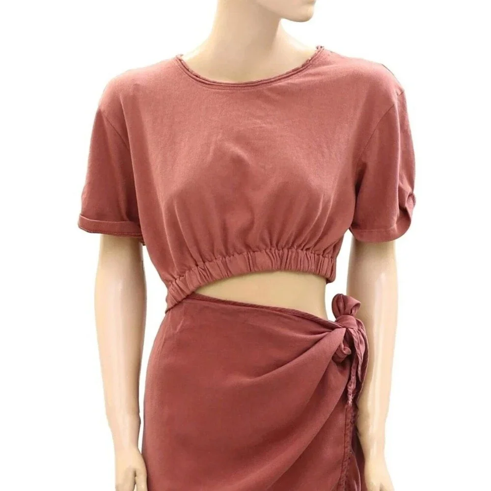 Free People Rae Maxi Dress Redwood Effortless Cutout Wrap Resort Solid S 290333